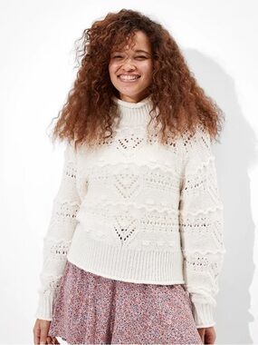 Abercrombie & Fitch Cream Pointelle Turtleneck Sweater